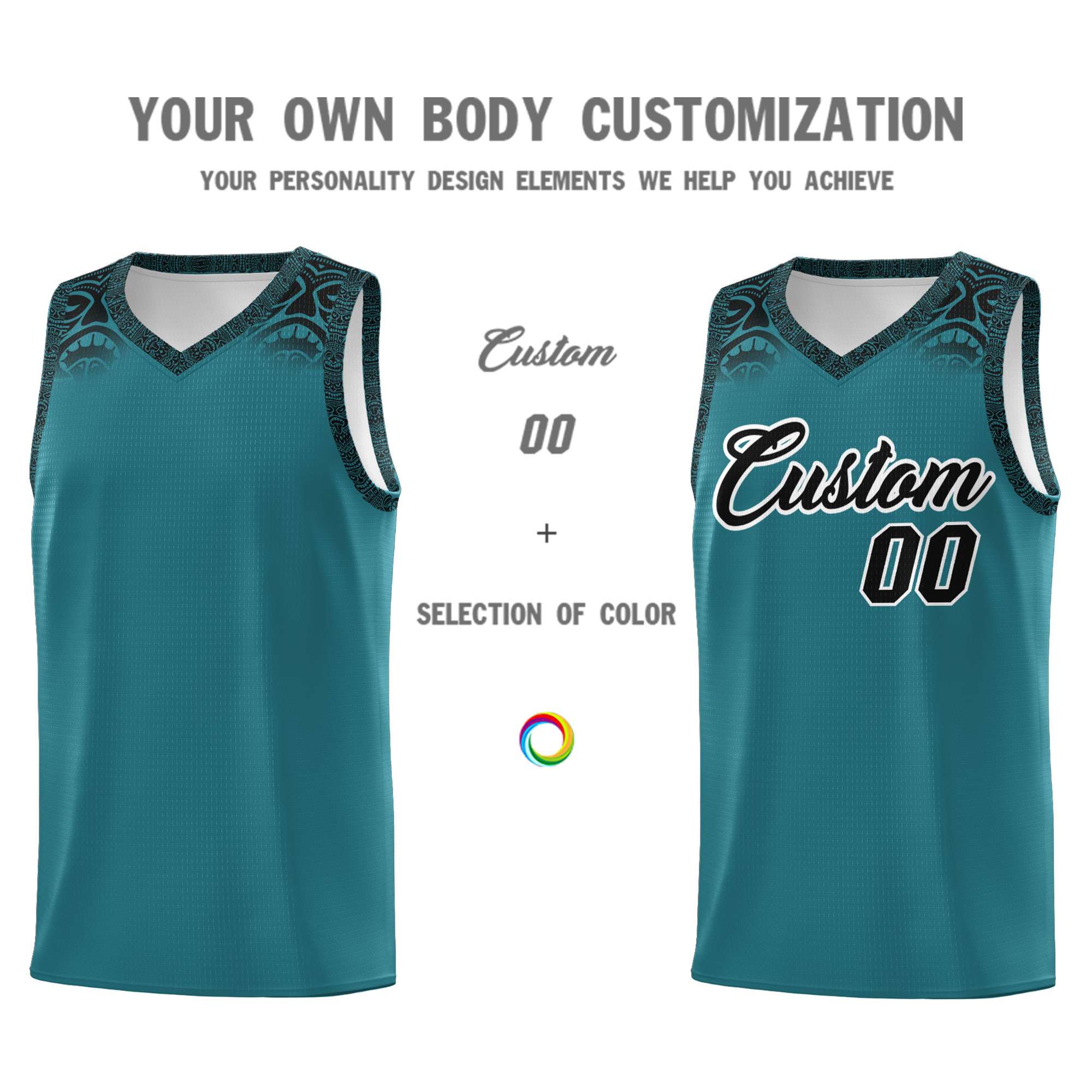 Custom Aqua Black Personalized Indians Print Sets Sports Uniform Basketball Jersey