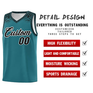 Custom Aqua Black Personalized Indians Print Sets Sports Uniform Basketball Jersey