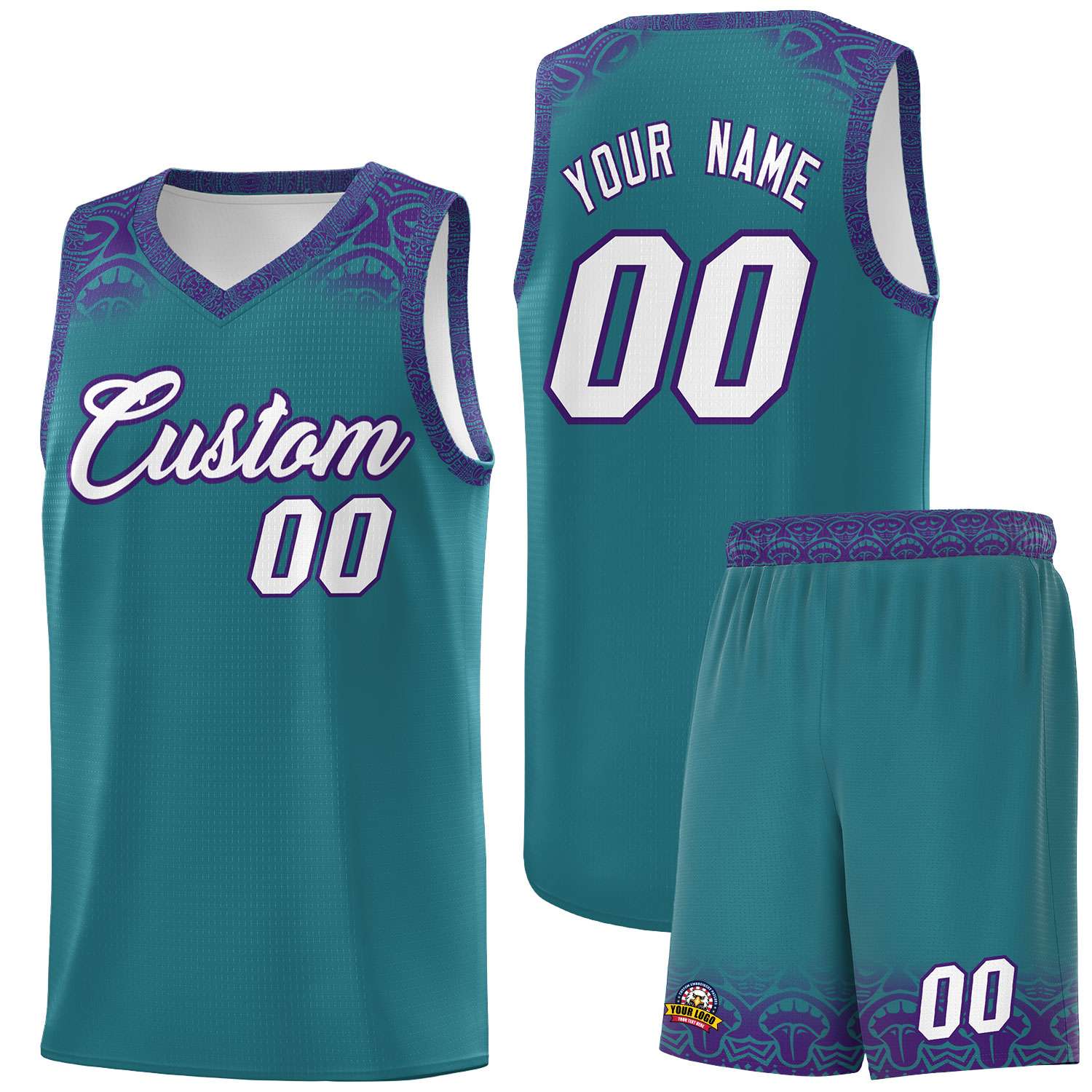 Custom Aqua Purple Personalized Indians Print Sets Sports Uniform Basketball Jersey