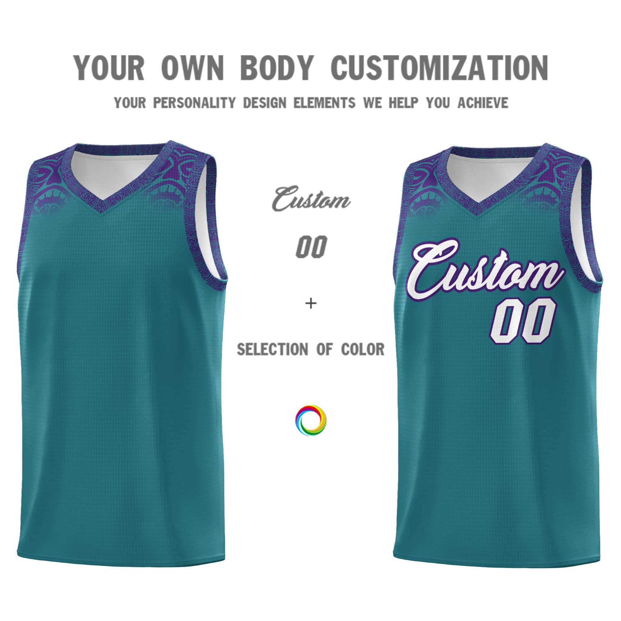 Custom Aqua Purple Personalized Indians Print Sets Sports Uniform Basketball Jersey