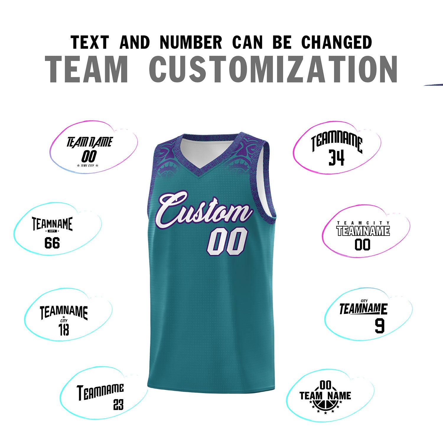 Custom Aqua Purple Personalized Indians Print Sets Sports Uniform Basketball Jersey