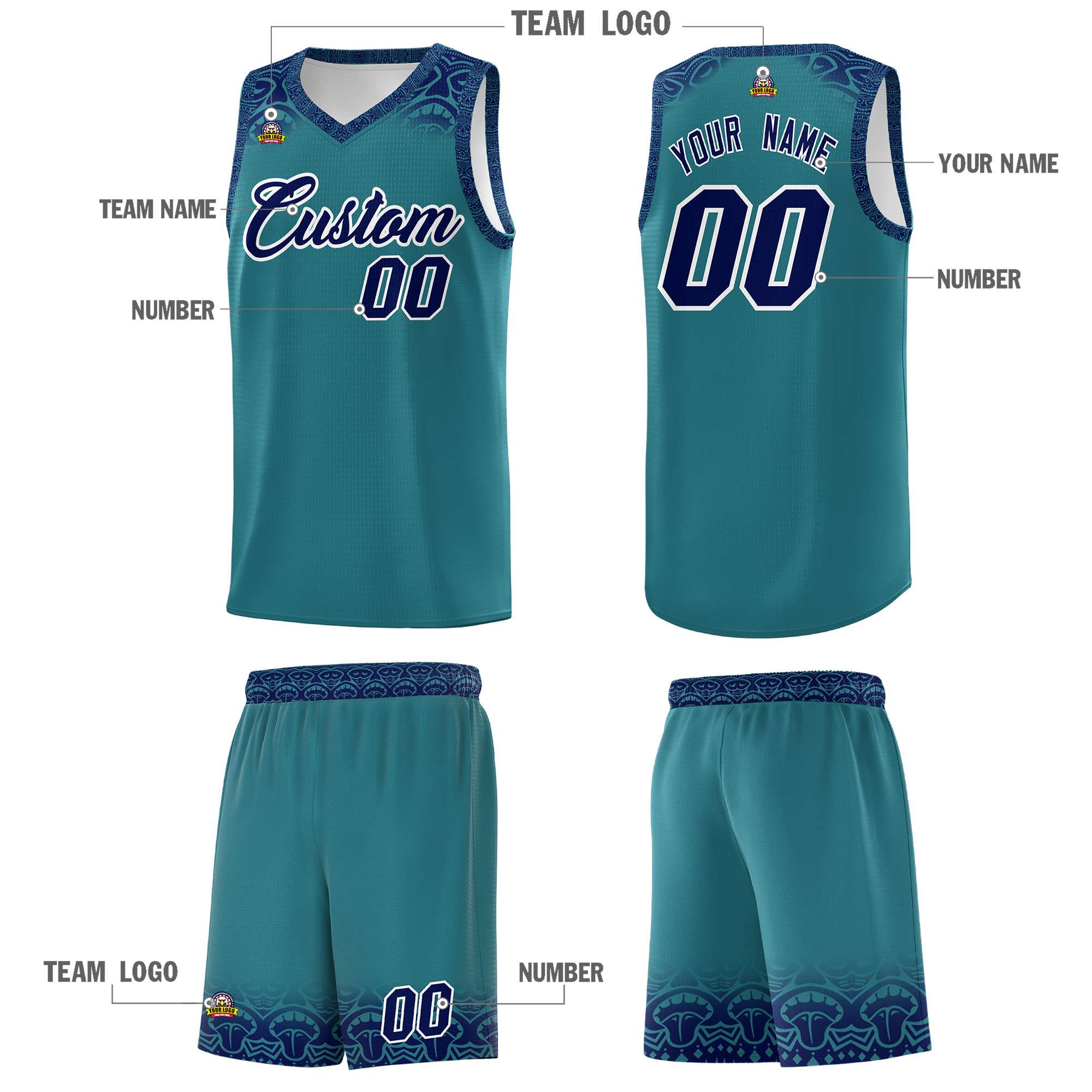 Custom Aqua Royal Personalized Indians Print Sets Sports Uniform Basketball Jersey