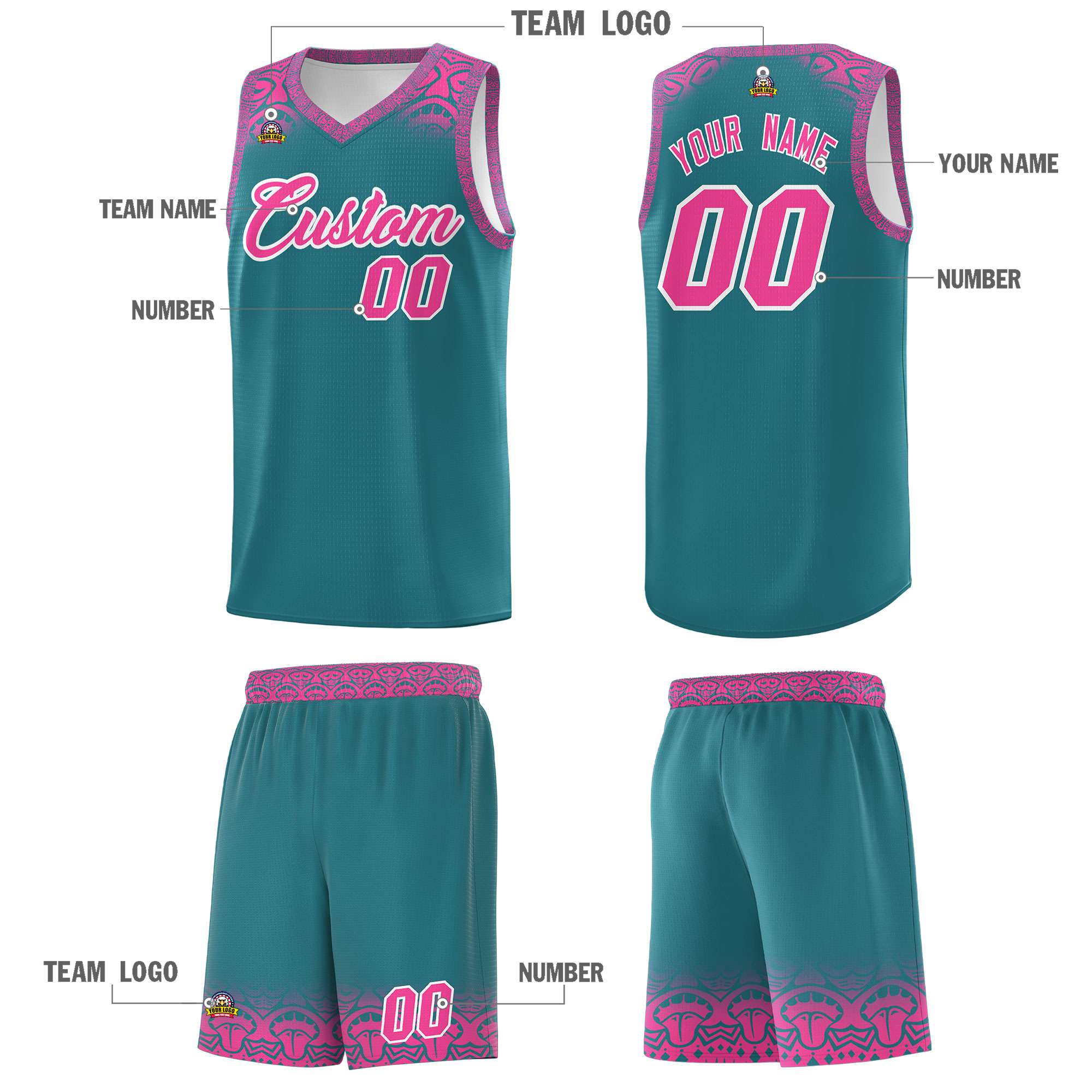 Custom Aqua Pink Personalized Indians Print Sets Sports Uniform Basketball Jersey