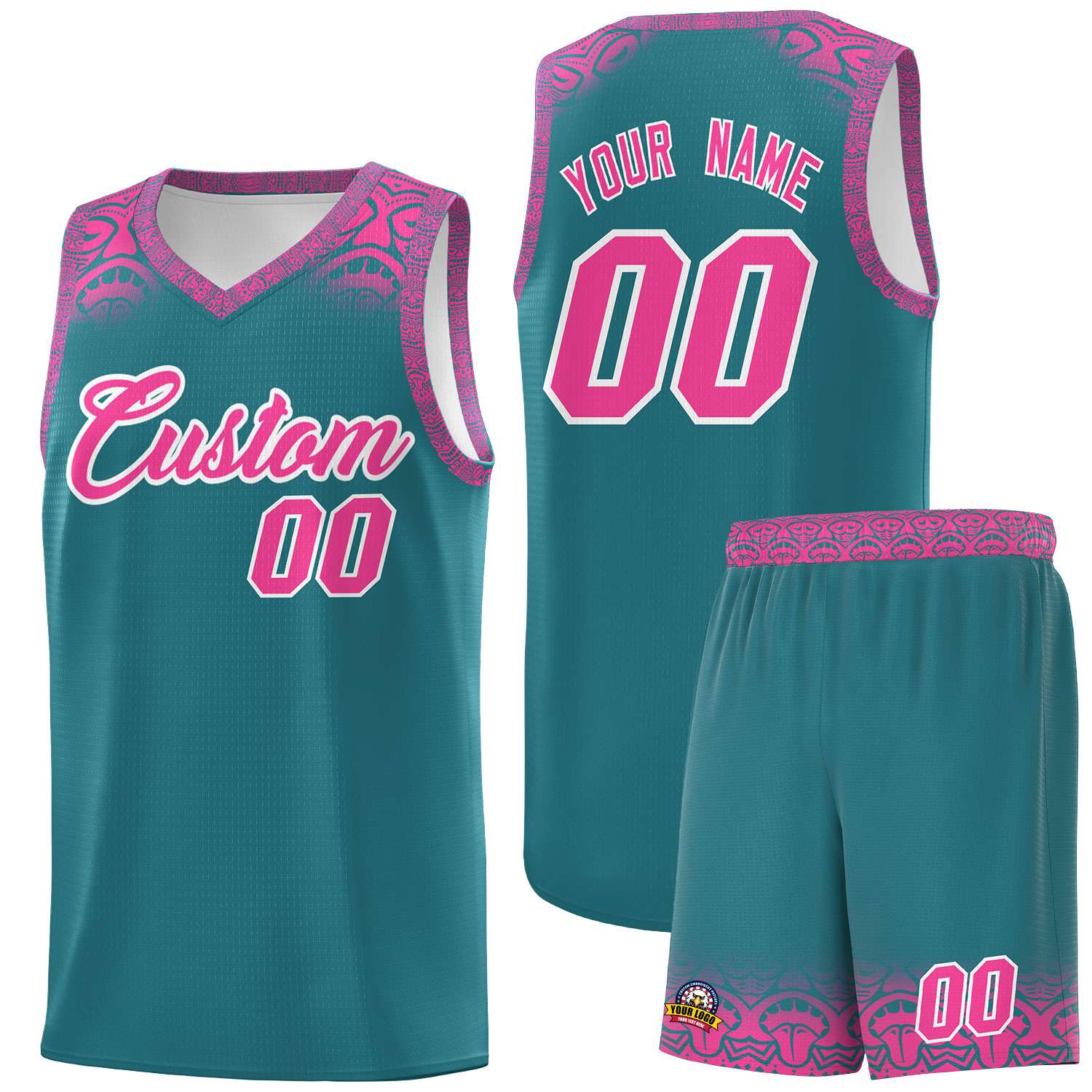 Custom Aqua Pink Personalized Indians Print Sets Sports Uniform Basketball Jersey