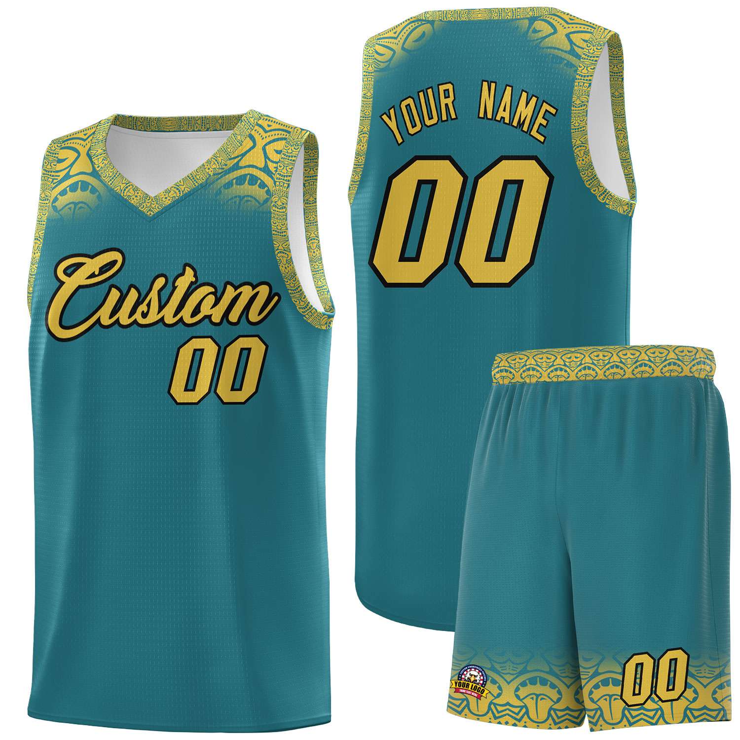 Custom Aqua Yellow Personalized Indians Print Sets Sports Uniform Basketball Jersey