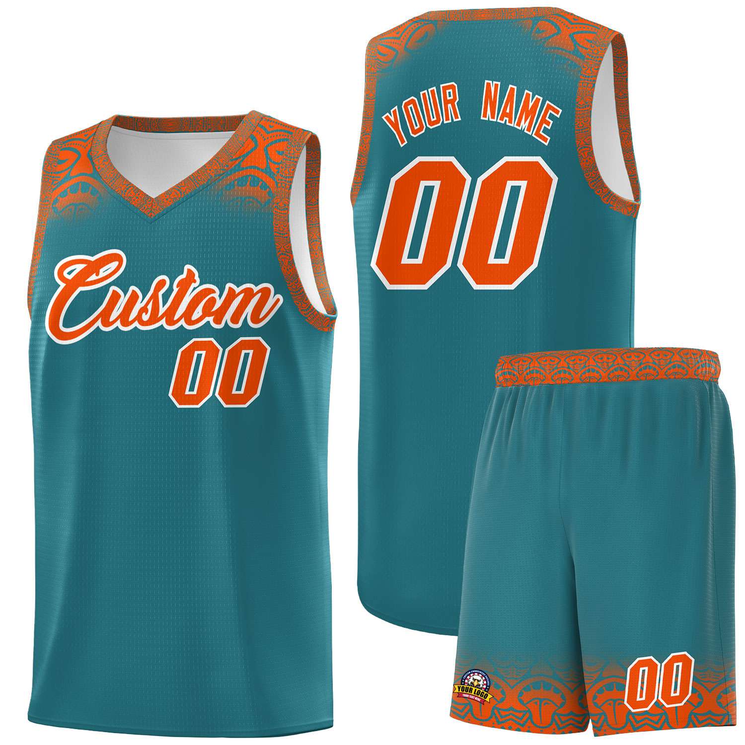 Custom Aqua Orange Personalized Indians Print Sets Sports Uniform Basketball Jersey