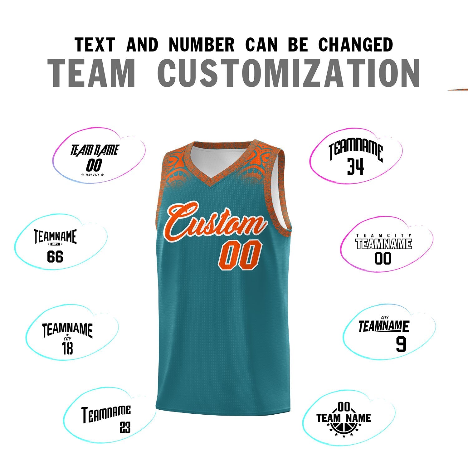 Custom Aqua Orange Personalized Indians Print Sets Sports Uniform Basketball Jersey