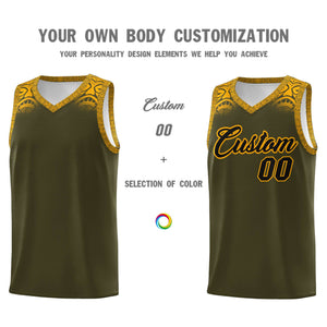 Custom Olive Yellow Personalized Indians Print Sets Sports Uniform Basketball Jersey