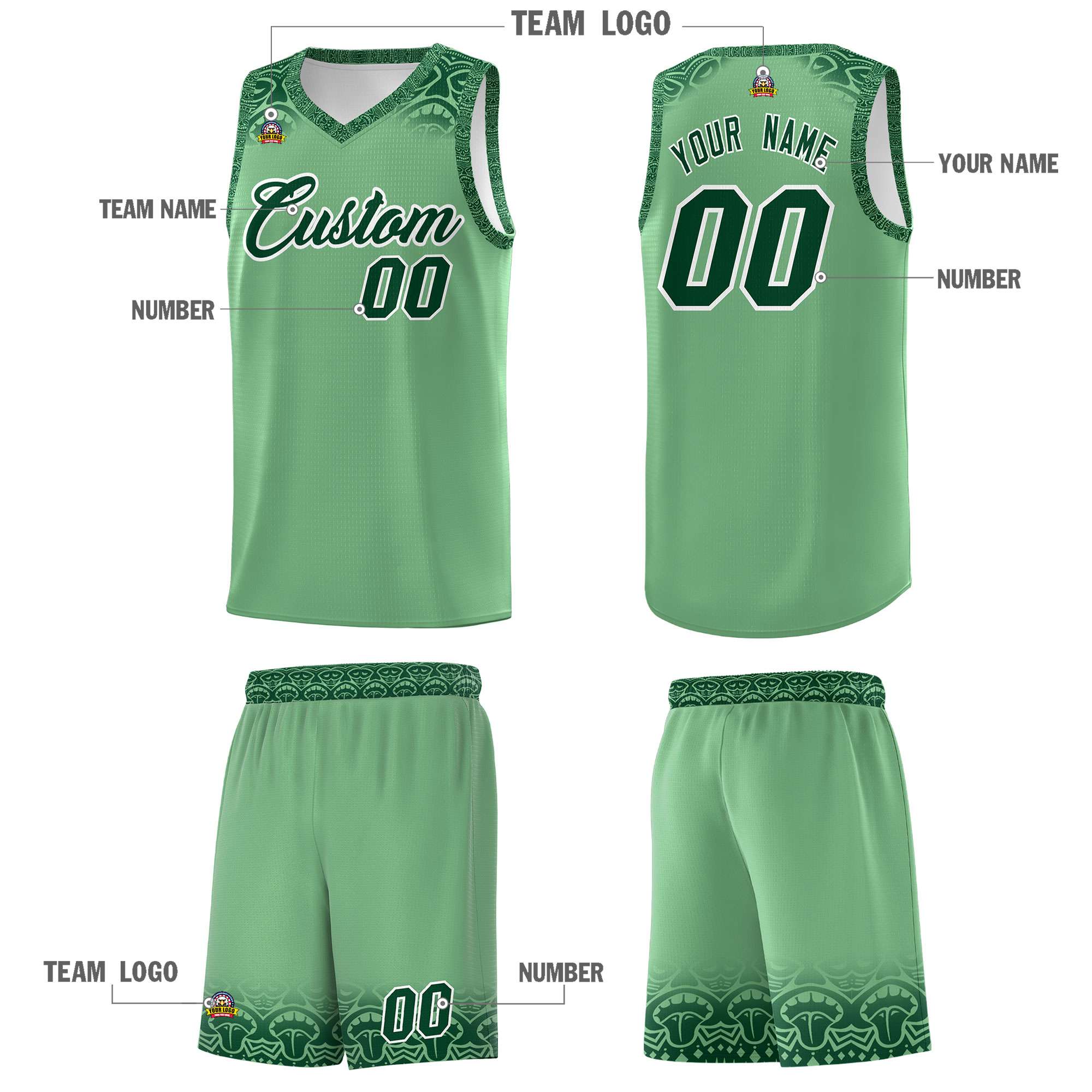 Custom Green Green Personalized Indians Print Sets Sports Uniform Basketball Jersey