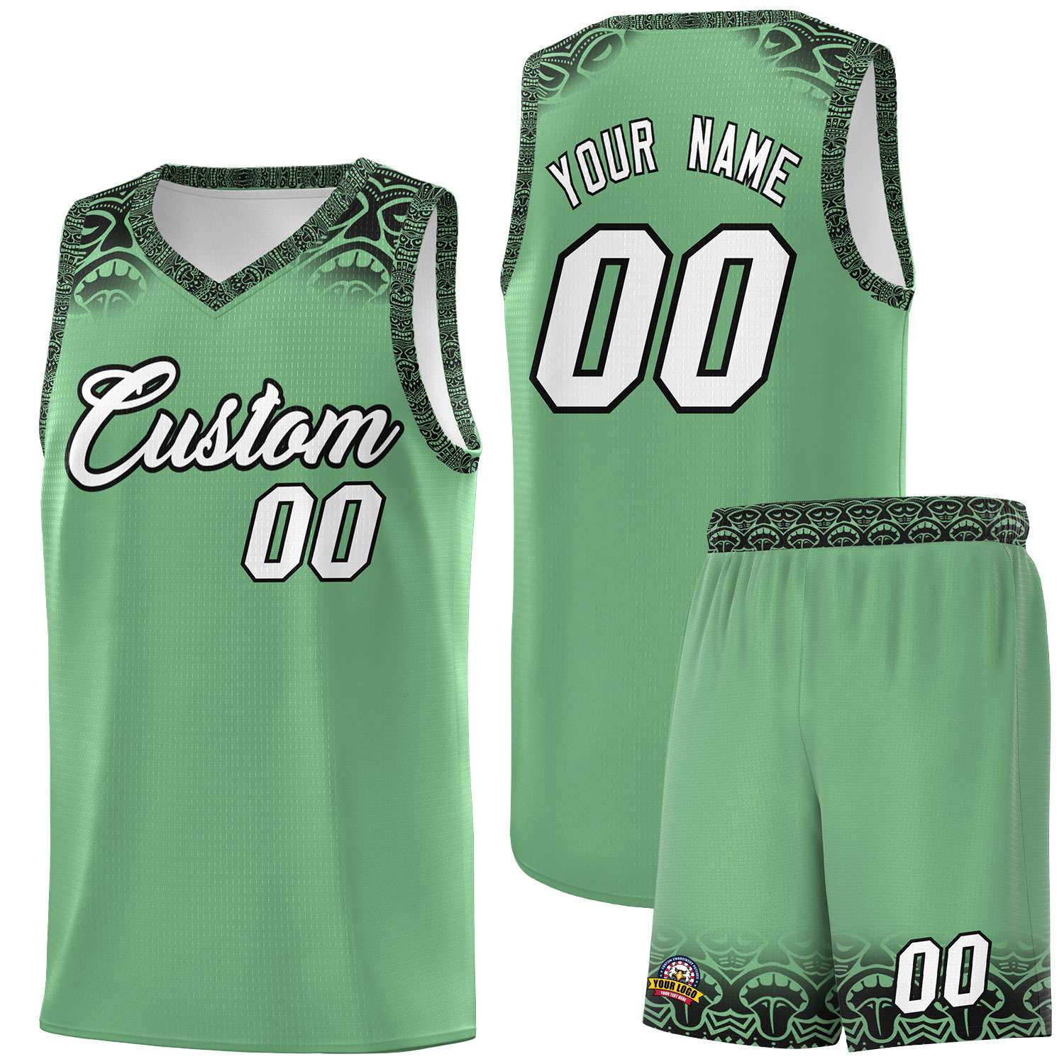 Custom Green Black Personalized Indians Print Sets Sports Uniform Basketball Jersey