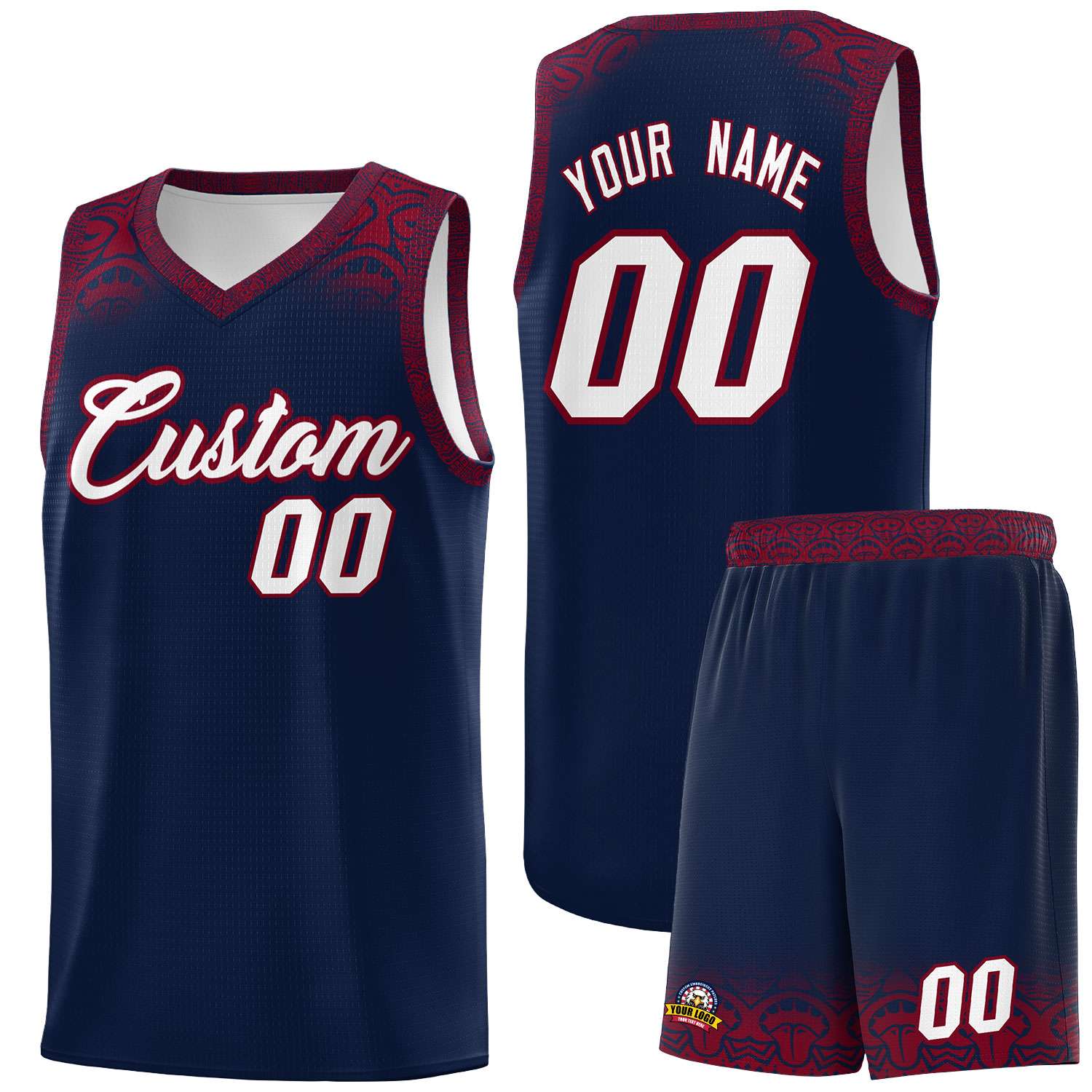 Custom Navy Crimson Personalized Indians Print Sets Sports Uniform Basketball Jersey