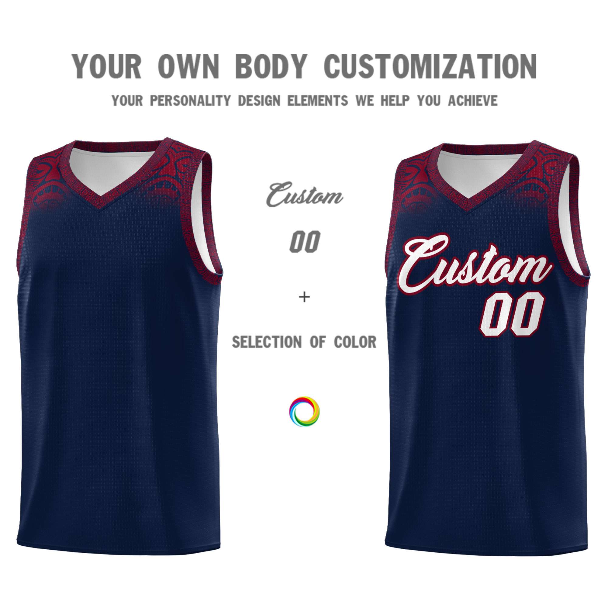 Custom Navy Crimson Personalized Indians Print Sets Sports Uniform Basketball Jersey