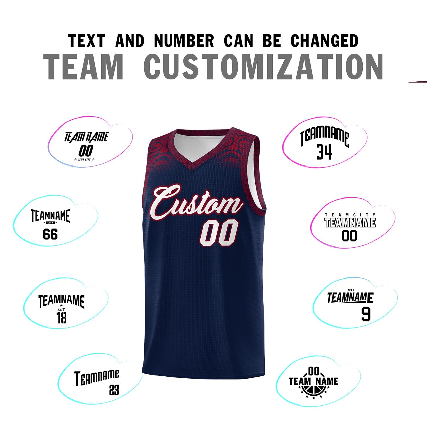 Custom Navy Crimson Personalized Indians Print Sets Sports Uniform Basketball Jersey