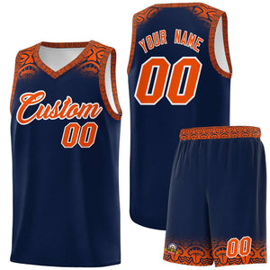 Custom Navy Orange Personalized Indians Print Sets Sports Uniform Basketball Jersey