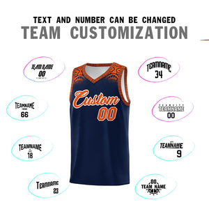 Custom Navy Orange Personalized Indians Print Sets Sports Uniform Basketball Jersey