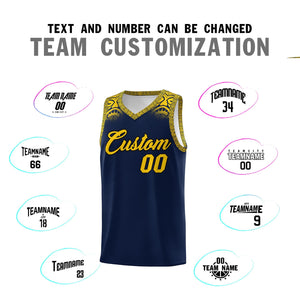 Custom Navy Gold Personalized Indians Print Sets Sports Uniform Basketball Jersey