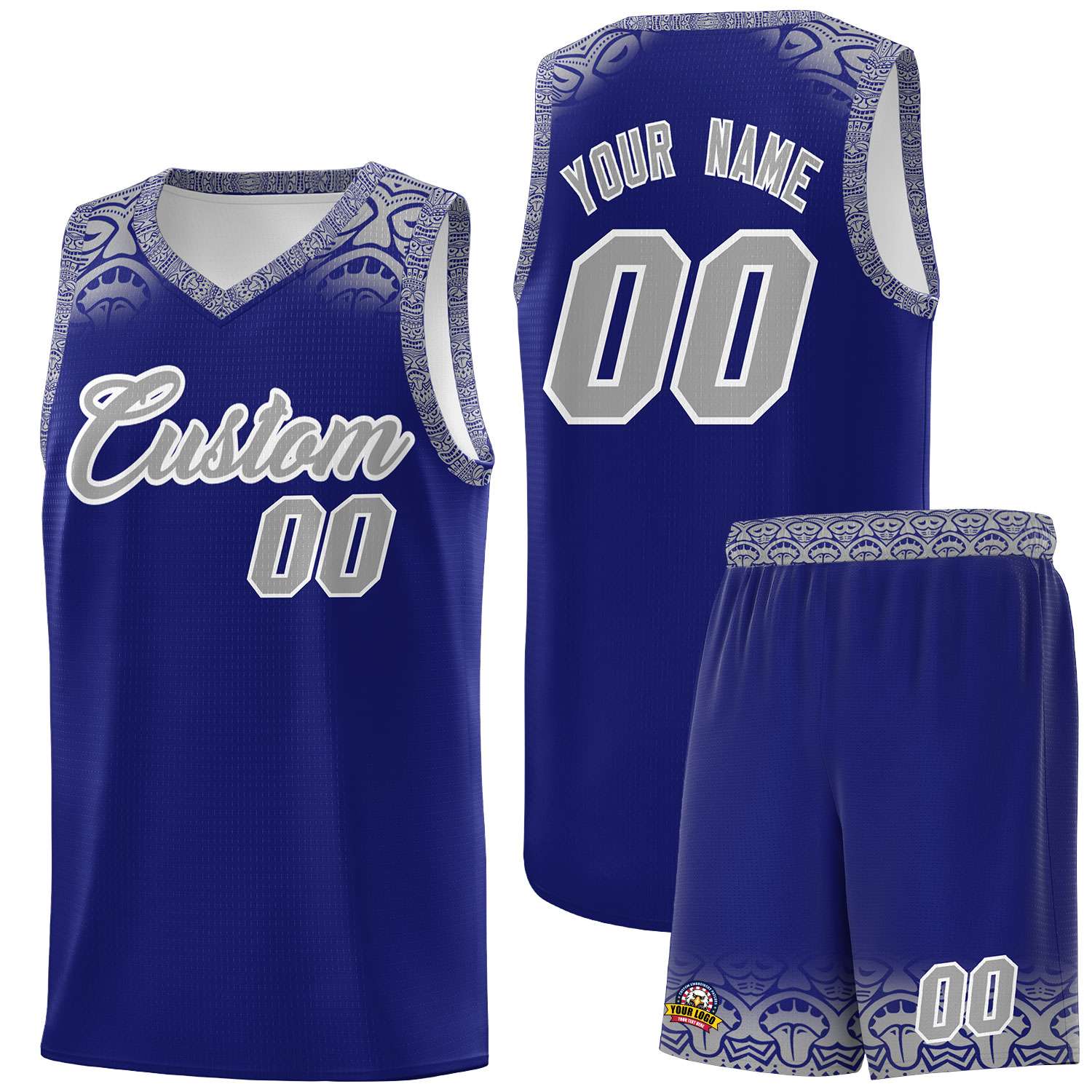 Custom Royal Gray Personalized Indians Print Sets Sports Uniform Basketball Jersey