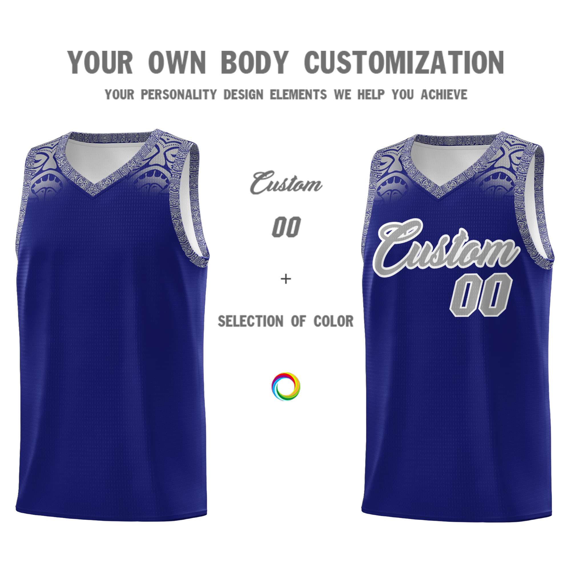 Custom Royal Gray Personalized Indians Print Sets Sports Uniform Basketball Jersey