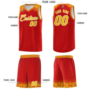 Custom Red Gold Personalized Indians Print Sets Sports Uniform Basketball Jersey