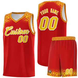 Custom Red Gold Personalized Indians Print Sets Sports Uniform Basketball Jersey