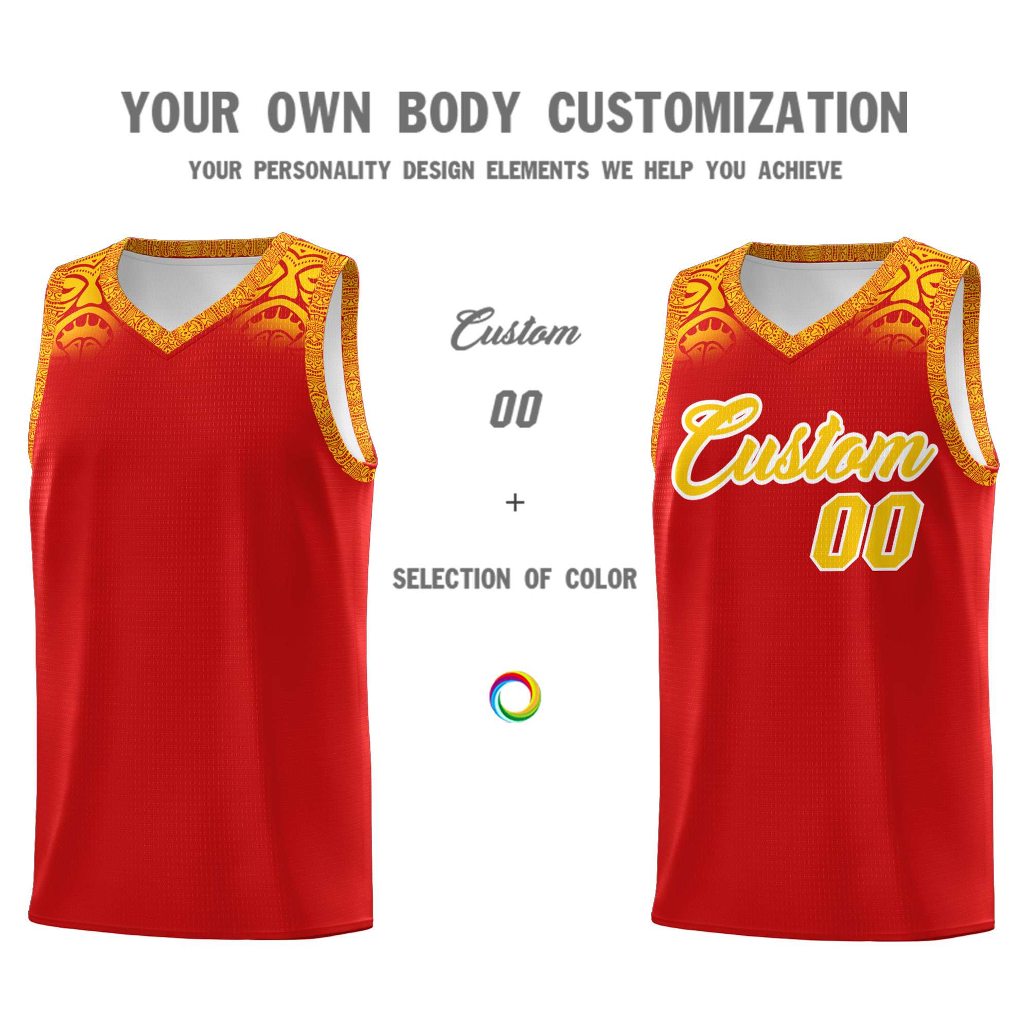 Custom Red Gold Personalized Indians Print Sets Sports Uniform Basketball Jersey