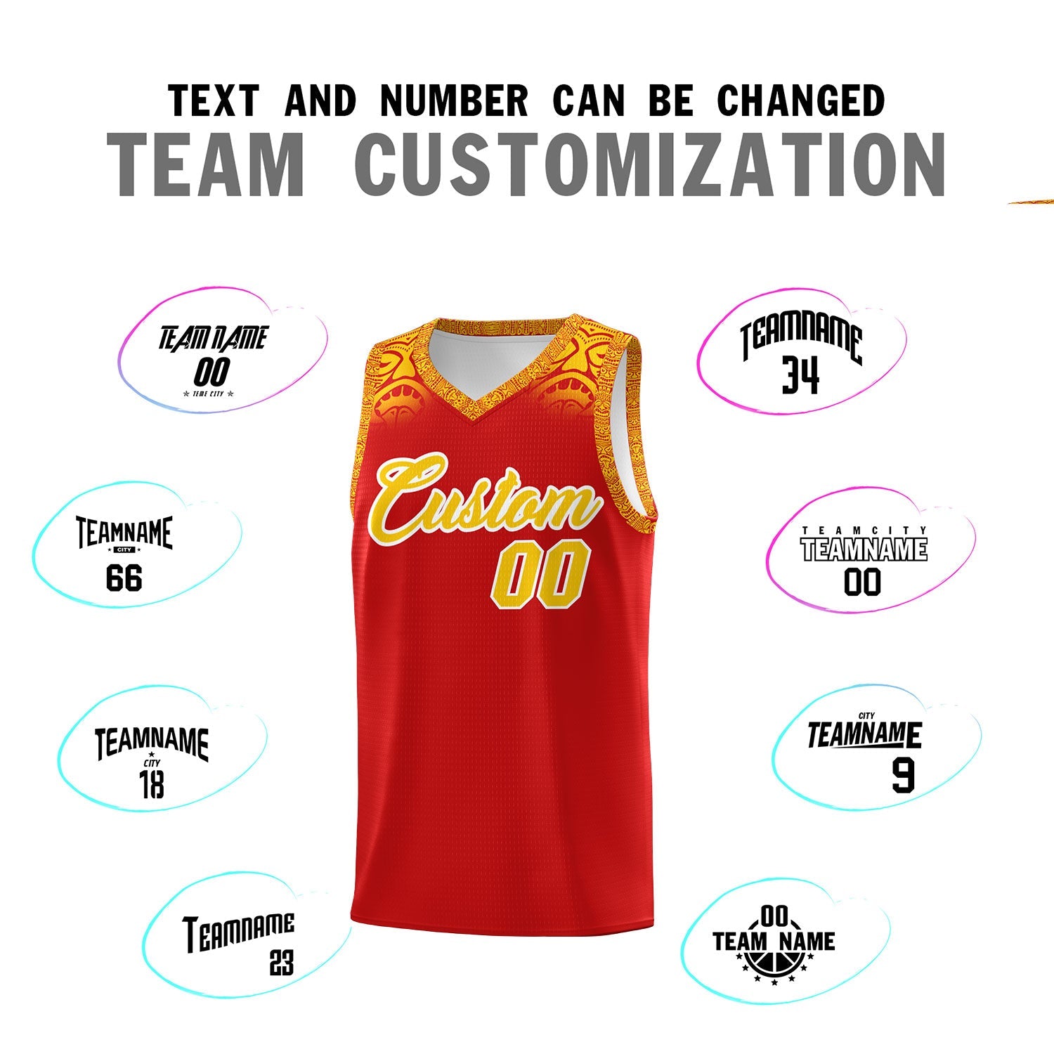 Custom Red Gold Personalized Indians Print Sets Sports Uniform Basketball Jersey