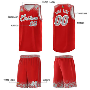 Custom Red Gray Personalized Indians Print Sets Sports Uniform Basketball Jersey