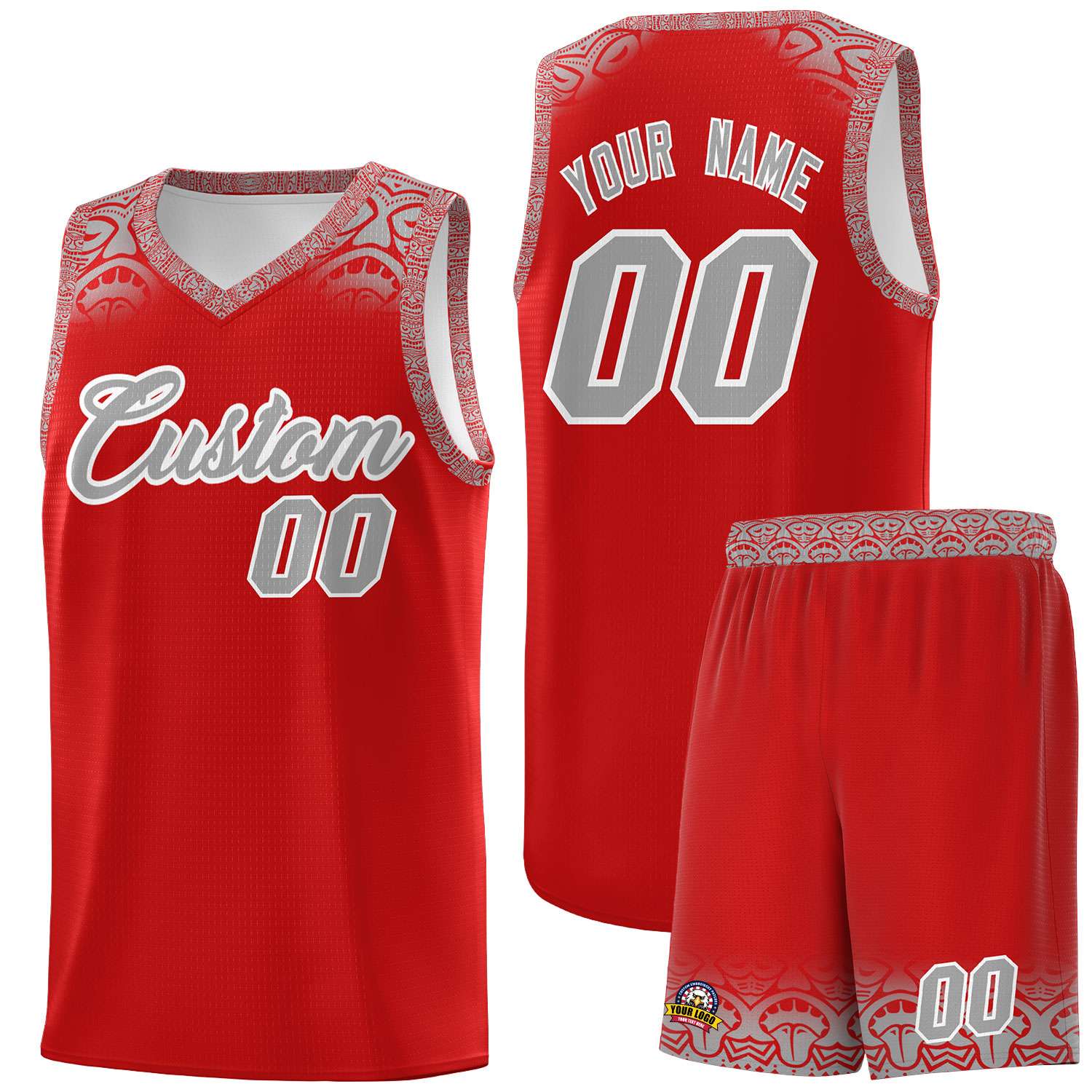 Custom Red Gray Personalized Indians Print Sets Sports Uniform Basketball Jersey