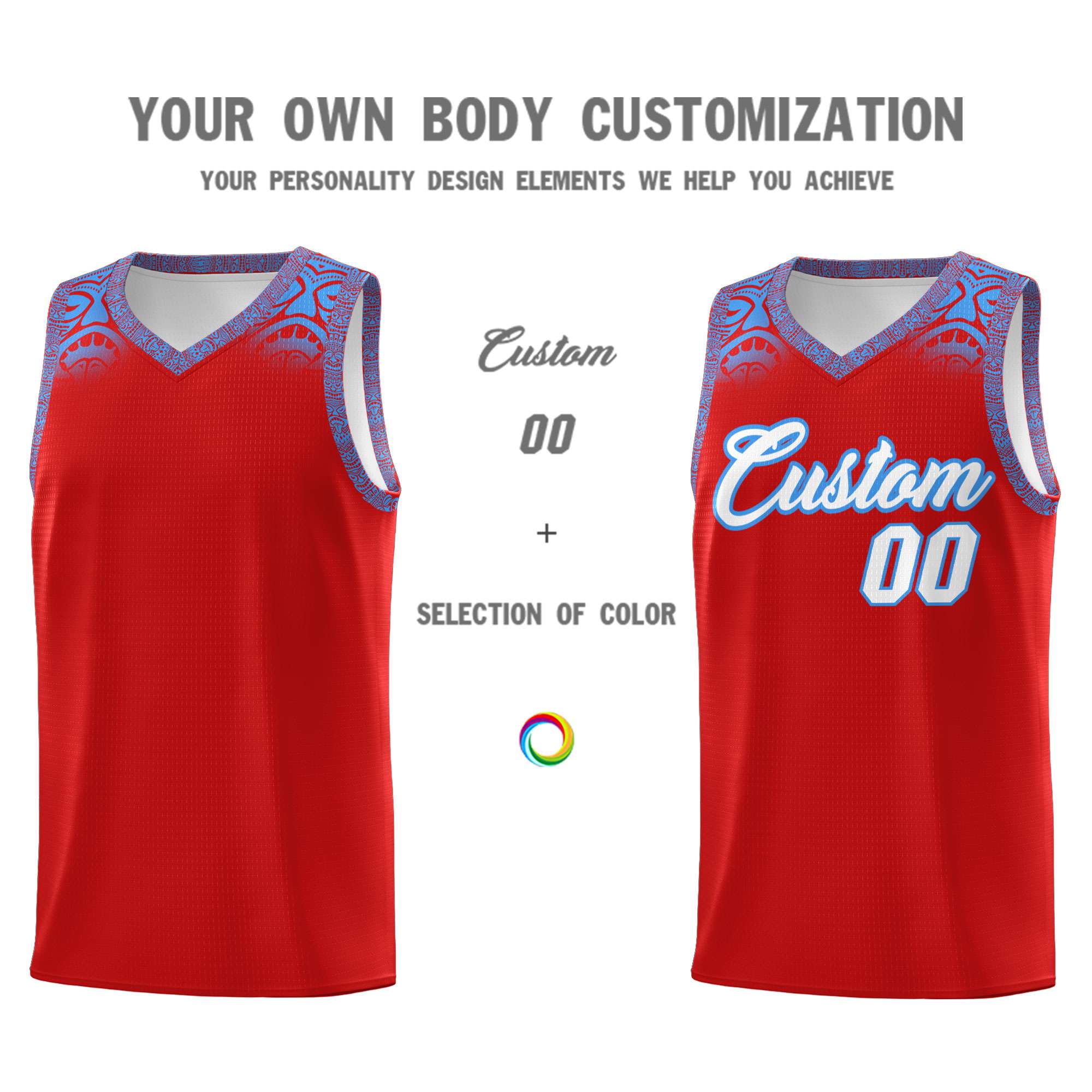 Custom Red Powder Blue Personalized Indians Print Sets Sports Uniform Basketball Jersey