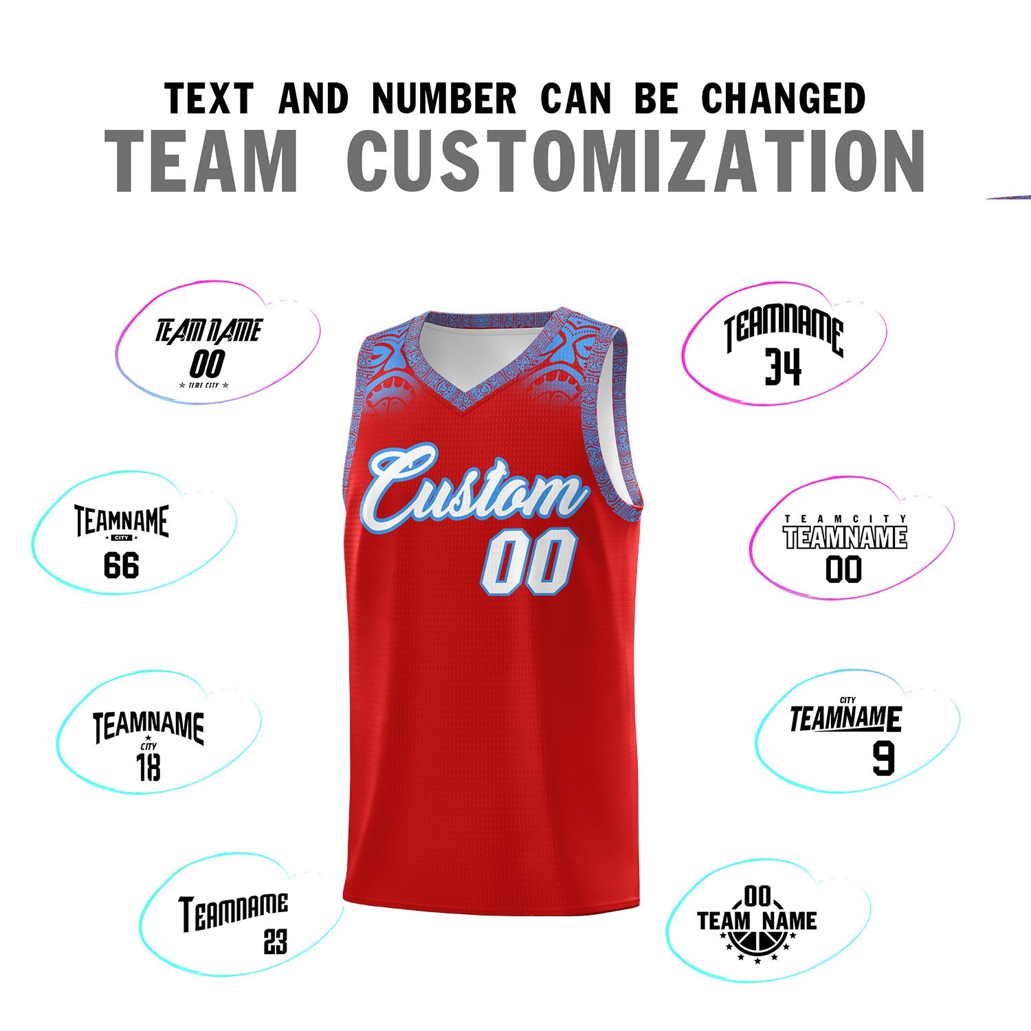 Custom Red Powder Blue Personalized Indians Print Sets Sports Uniform Basketball Jersey