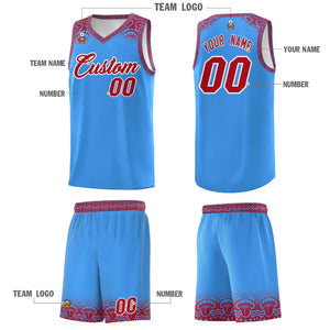 Custom Powder Blue Red Personalized Indians Print Sets Sports Uniform Basketball Jersey