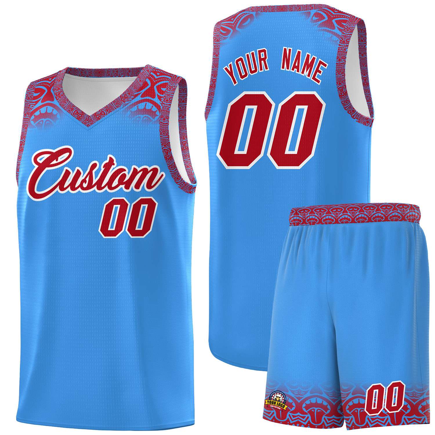 Custom Powder Blue Red Personalized Indians Print Sets Sports Uniform Basketball Jersey