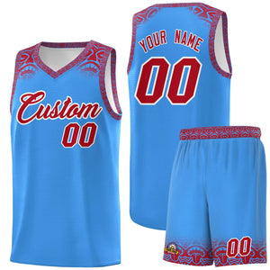 Custom Powder Blue Red Personalized Indians Print Sets Sports Uniform Basketball Jersey