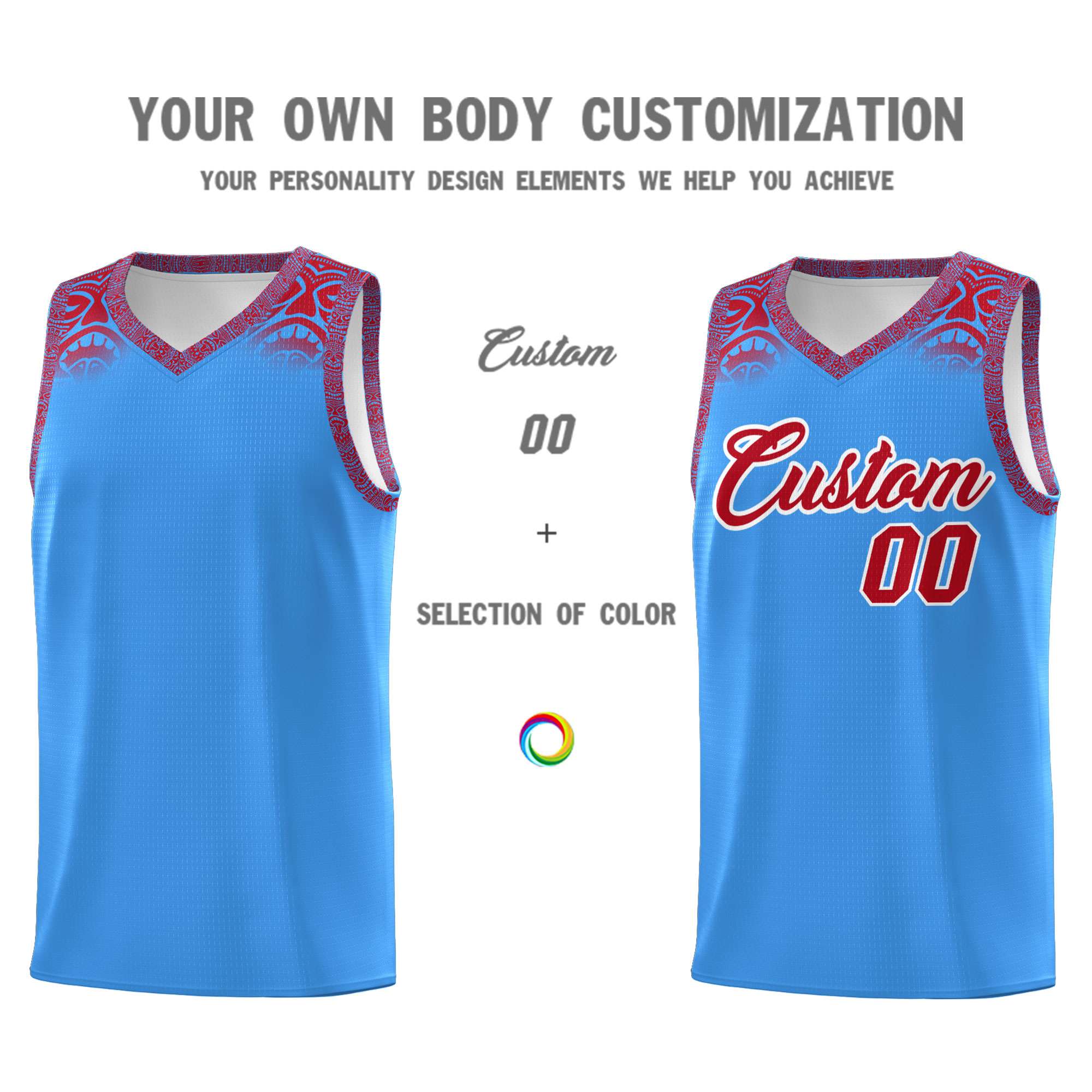 Custom Powder Blue Red Personalized Indians Print Sets Sports Uniform Basketball Jersey