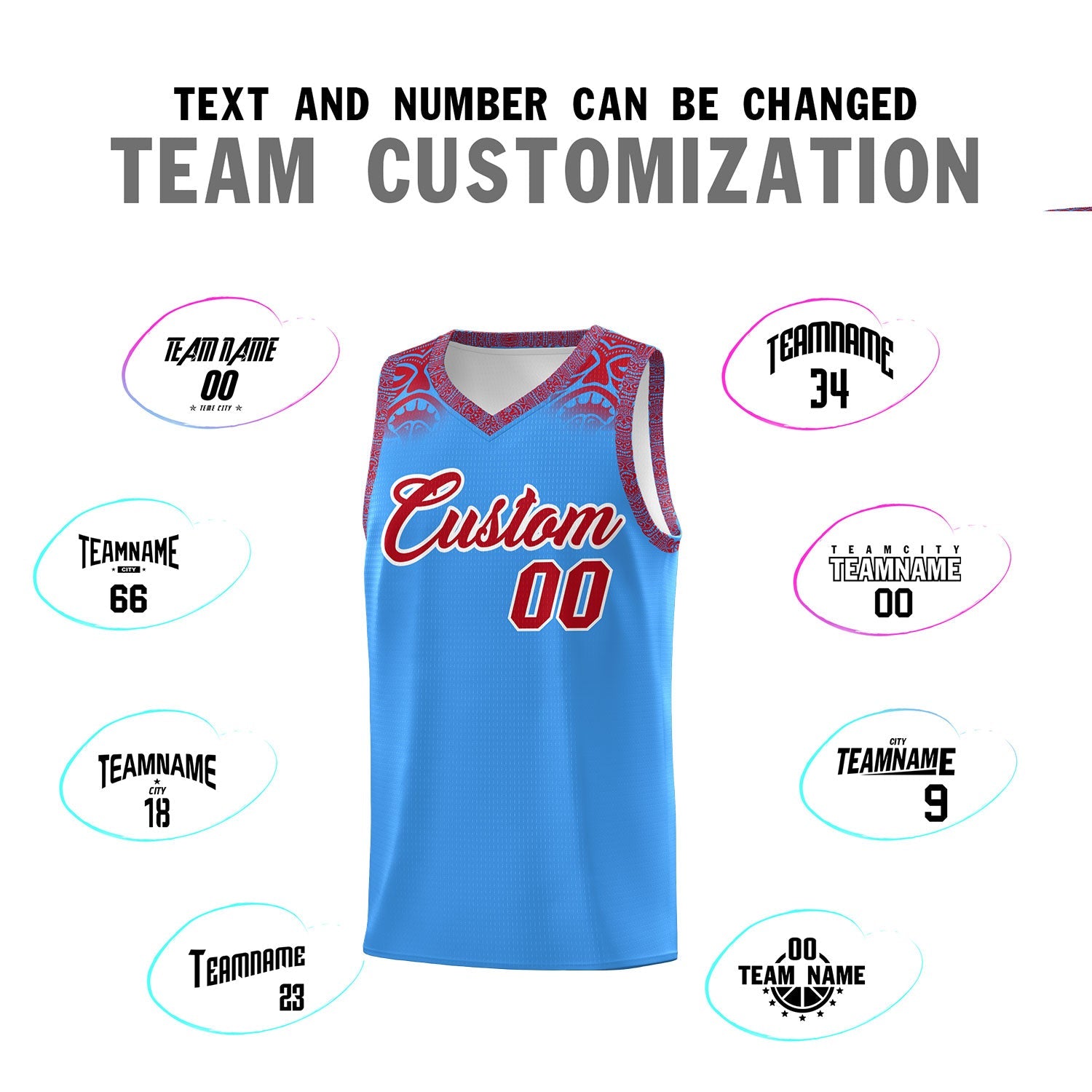 Custom Powder Blue Red Personalized Indians Print Sets Sports Uniform Basketball Jersey