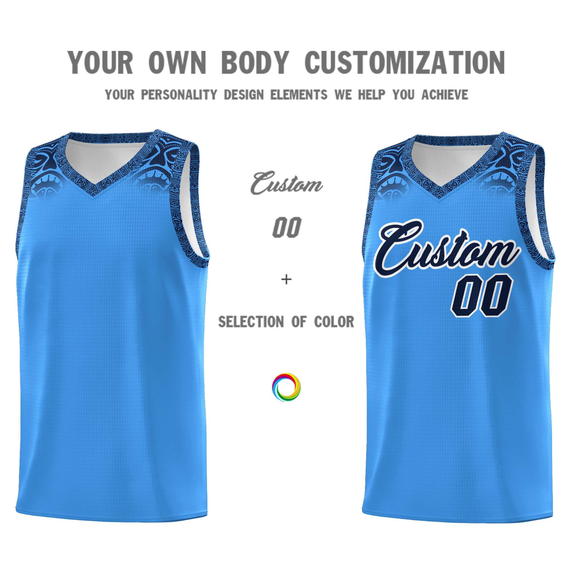 Custom Powder Blue Black Personalized Indians Print Sets Sports Uniform Basketball Jersey