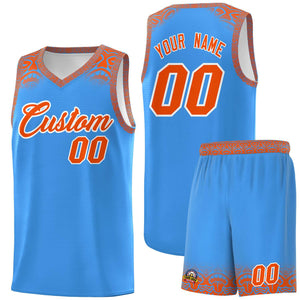 Custom Powder Blue Orange Personalized Indians Print Sets Sports Uniform Basketball Jersey