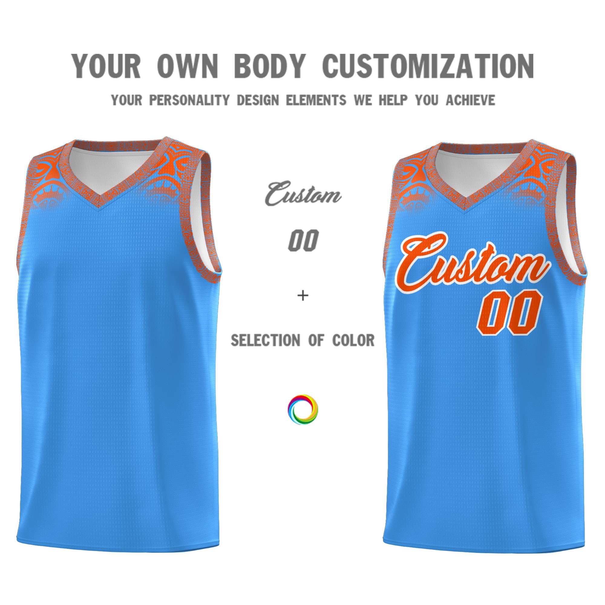 Custom Powder Blue Orange Personalized Indians Print Sets Sports Uniform Basketball Jersey