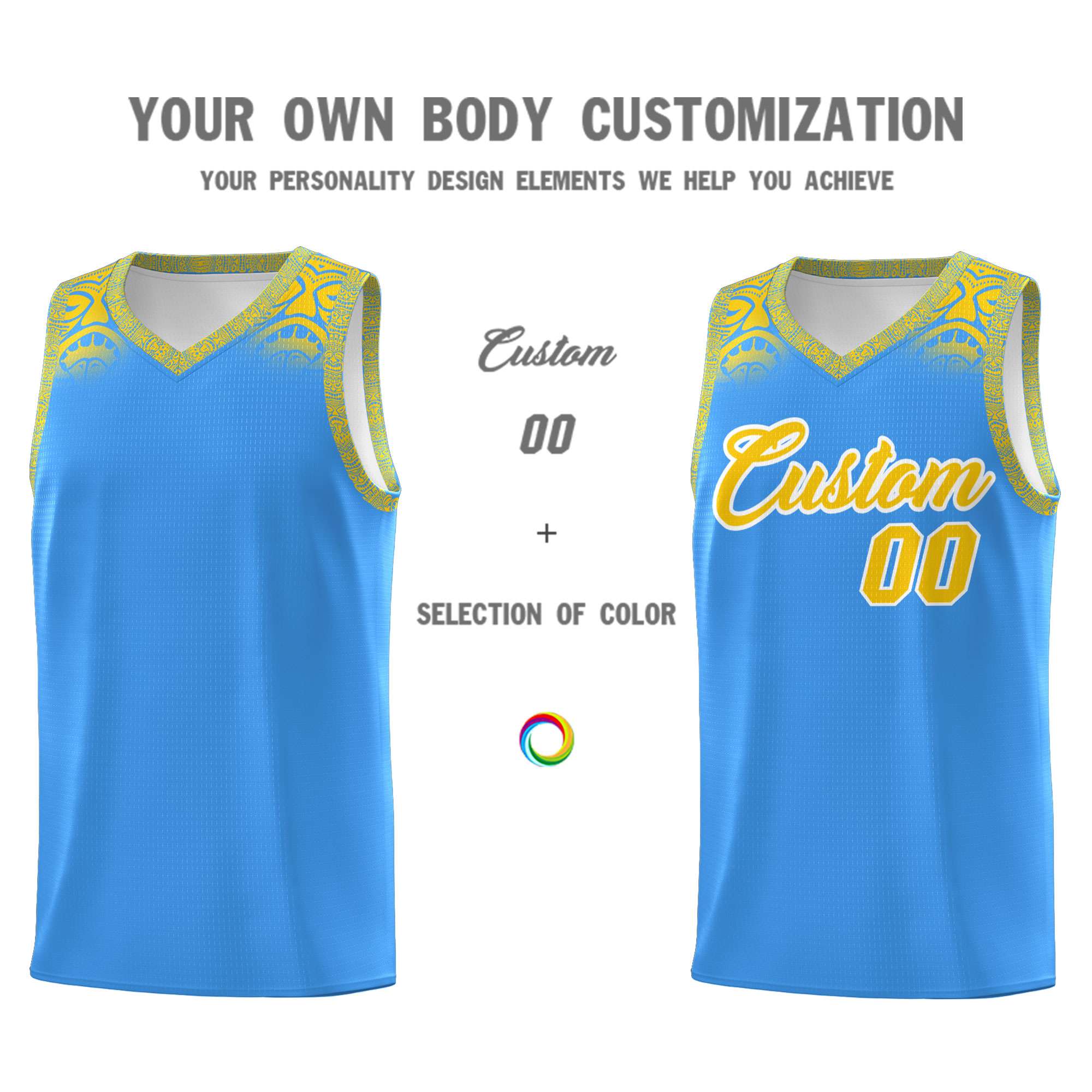 Custom Powder Blue Gold Personalized Indians Print Sets Sports Uniform Basketball Jersey