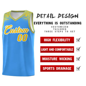 Custom Powder Blue Gold Personalized Indians Print Sets Sports Uniform Basketball Jersey