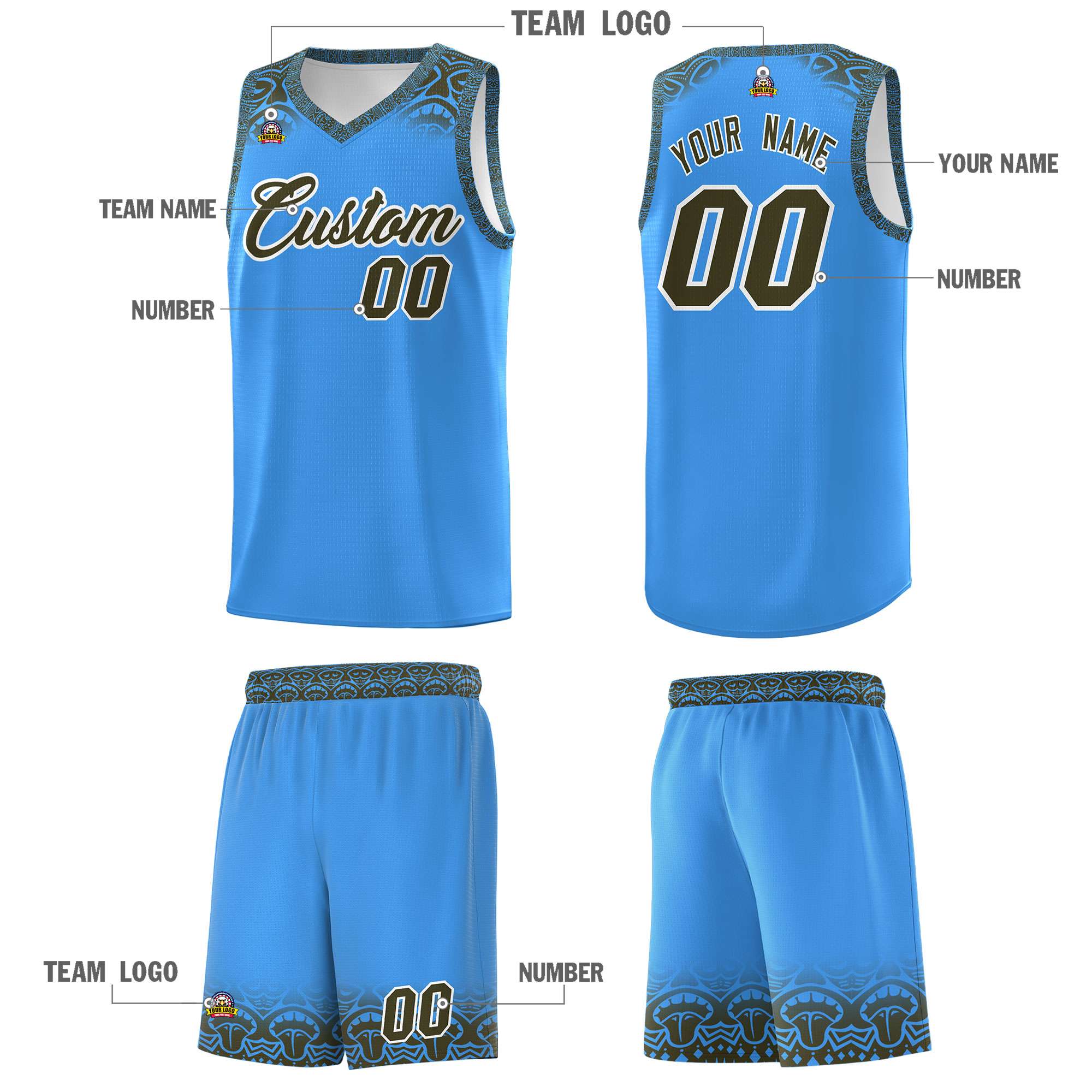 Custom Powder Blue Olive Personalized Indians Print Sets Sports Uniform Basketball Jersey