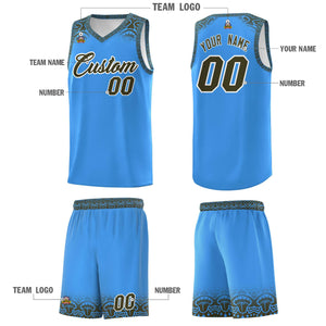 Custom Powder Blue Olive Personalized Indians Print Sets Sports Uniform Basketball Jersey