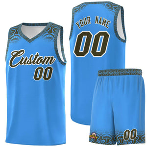 Custom Powder Blue Olive Personalized Indians Print Sets Sports Uniform Basketball Jersey