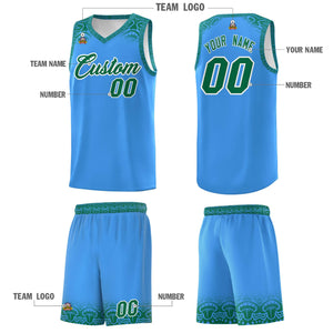 Custom Powder Blue Kelly Green Personalized Indians Print Sets Sports Uniform Basketball Jersey