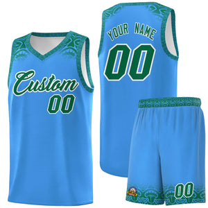 Custom Powder Blue Kelly Green Personalized Indians Print Sets Sports Uniform Basketball Jersey