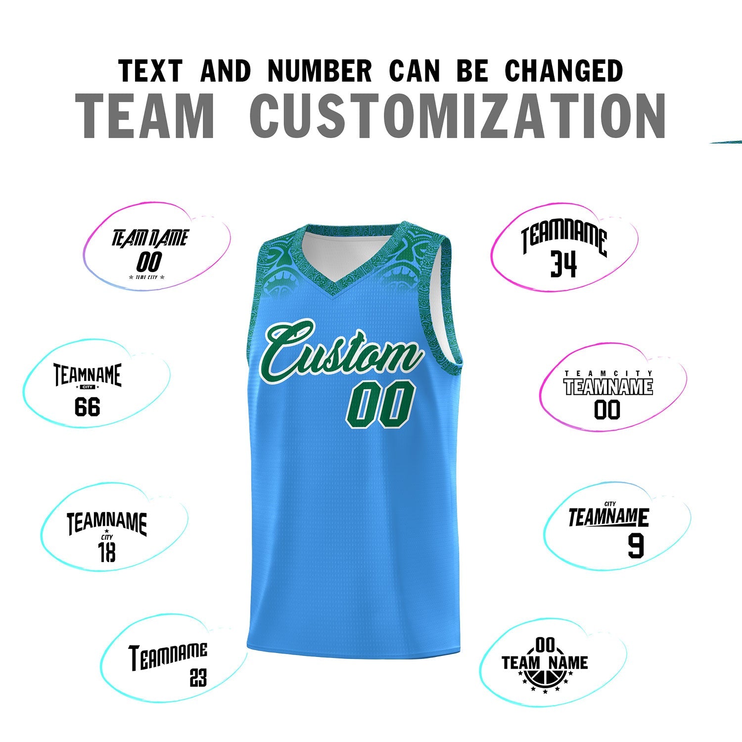 Custom Powder Blue Kelly Green Personalized Indians Print Sets Sports Uniform Basketball Jersey