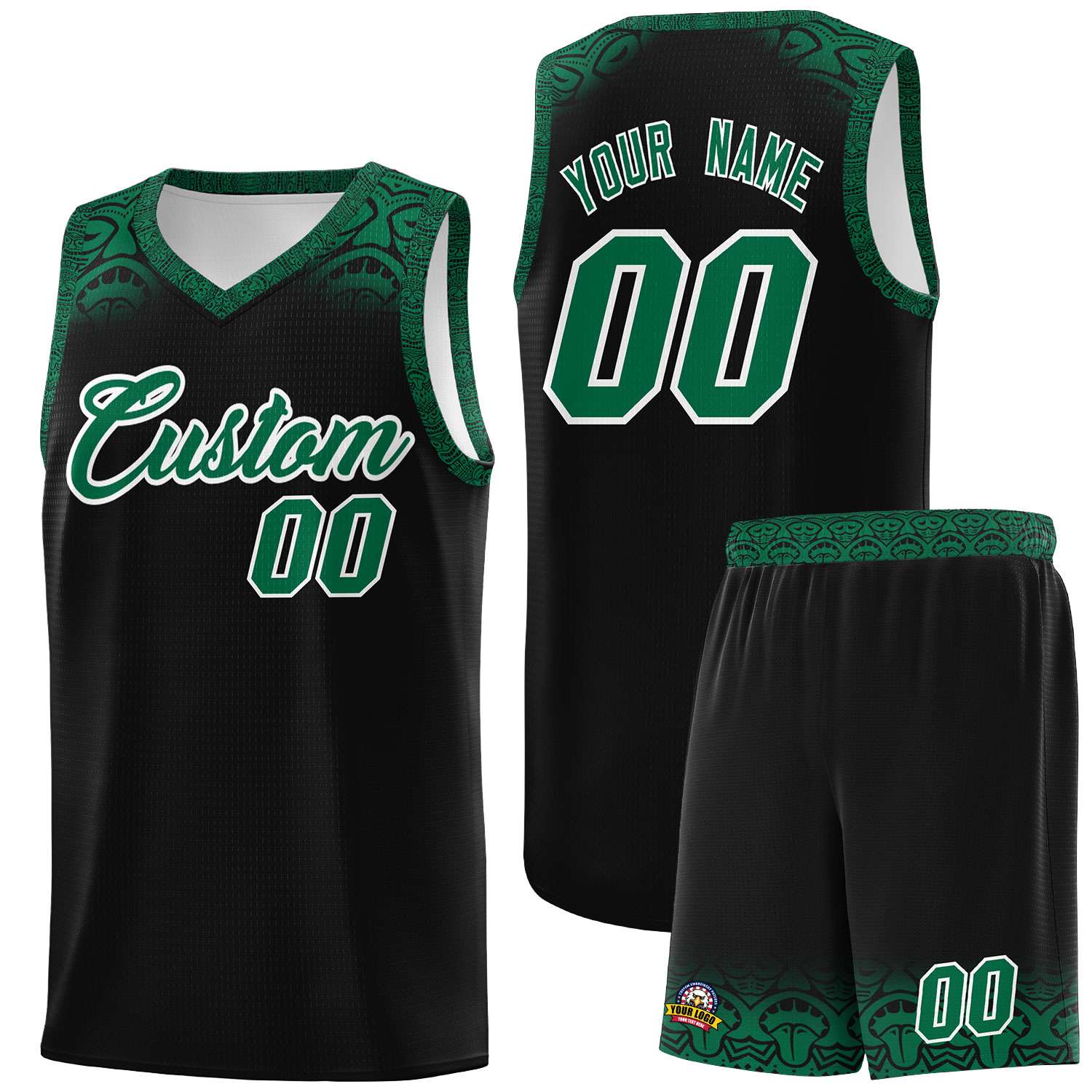 Custom Black Kelly Green Personalized Indians Print Sets Sports Uniform Basketball Jersey