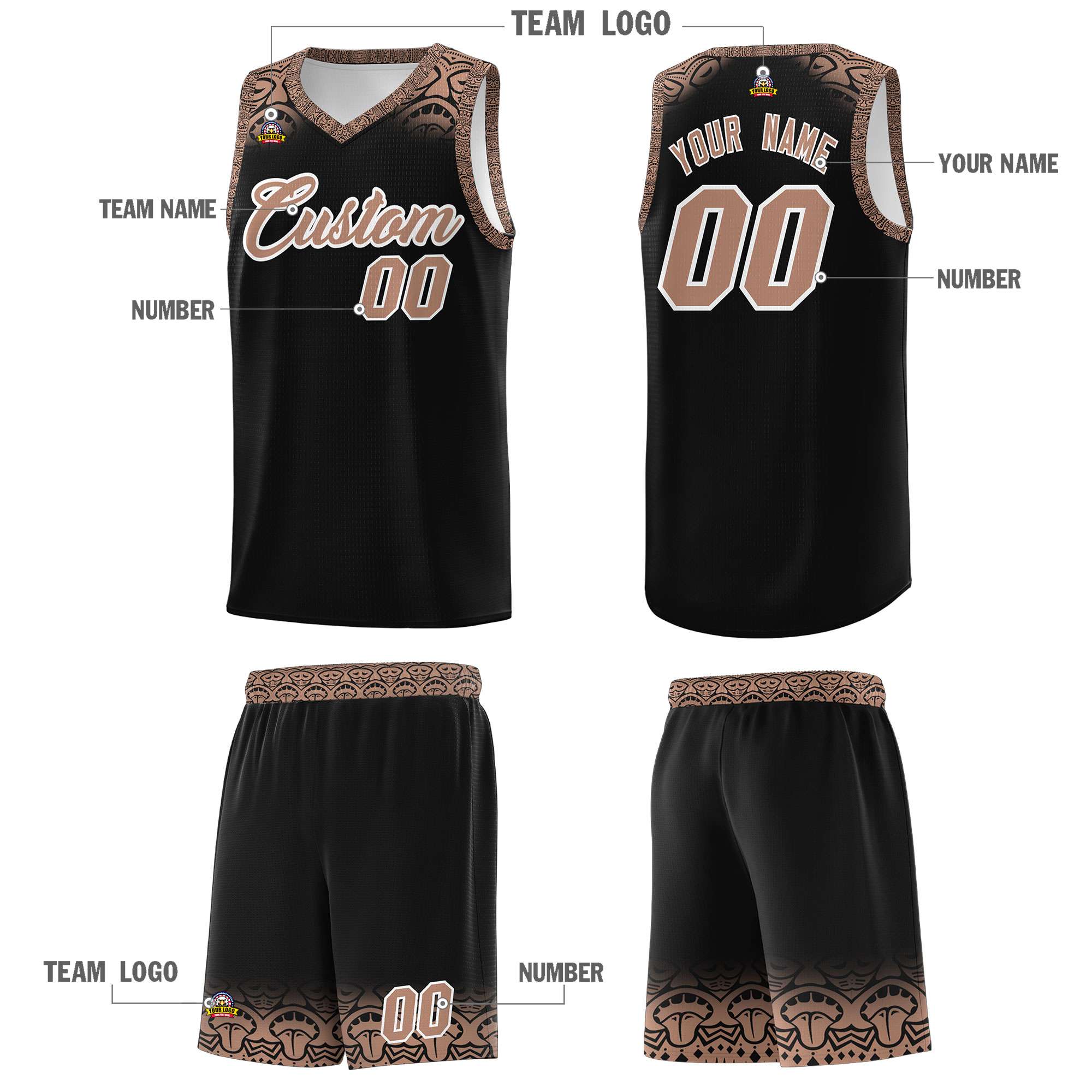 Custom Black Teabrown Personalized Indians Print Sets Sports Uniform Basketball Jersey