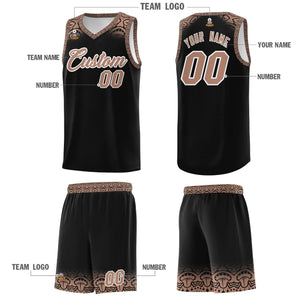 Custom Black Teabrown Personalized Indians Print Sets Sports Uniform Basketball Jersey