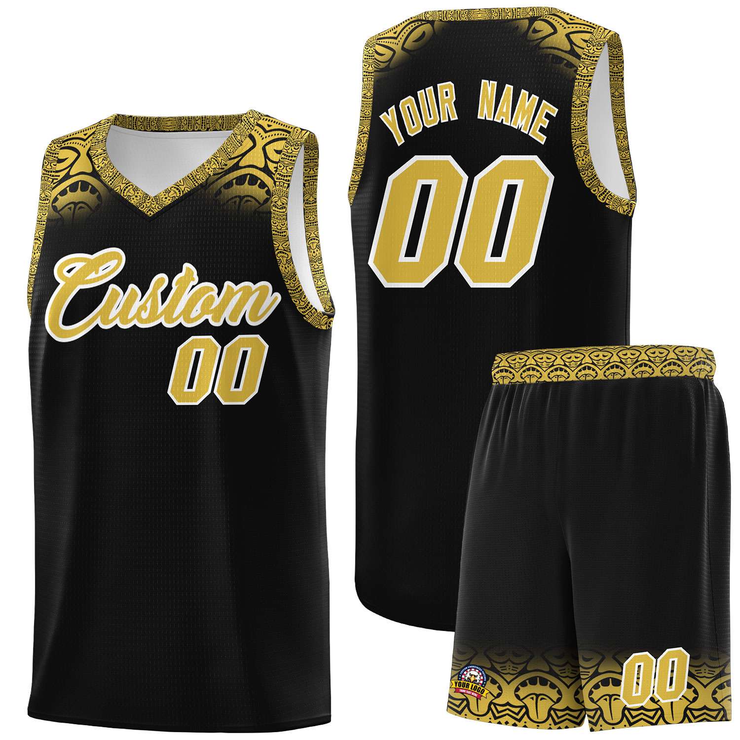 Custom Black Yellow Personalized Indians Print Sets Sports Uniform Basketball Jersey